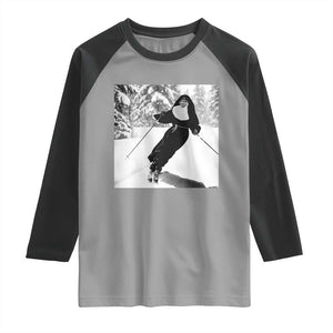 Funny Skiing Nun Graphics Photo Skier Winter Sport Raglan Shirt TS11 Sport Gray Black Print Your Wear