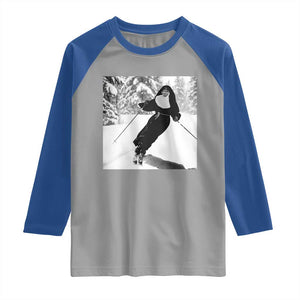 Funny Skiing Nun Graphics Photo Skier Winter Sport Raglan Shirt TS11 Sport Gray Royal Print Your Wear