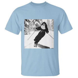 Funny Skiing Nun Graphics Photo Skier Winter Sport T Shirt TS11 Light Blue Print Your Wear