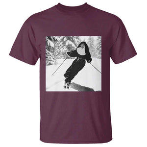Funny Skiing Nun Graphics Photo Skier Winter Sport T Shirt TS11 Maroon Print Your Wear