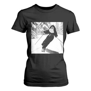 Funny Skiing Nun Graphics Photo Skier Winter Sport T Shirt For Women TS11 Black Print Your Wear