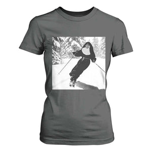 Funny Skiing Nun Graphics Photo Skier Winter Sport T Shirt For Women TS11 Dark Heather Print Your Wear