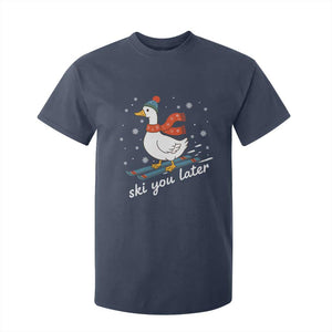 Funny Skiing Goose T Shirt For Kid Ski You Later Winter Vacation Sport TS11 Navy Print Your Wear