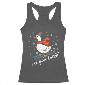 Funny Skiing Goose Racerback Tank Top Ski You Later Winter Vacation Sport TS11 Dark Heather Print Your Wear