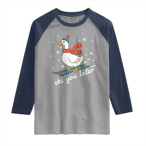 Funny Skiing Goose Raglan Shirt Ski You Later Winter Vacation Sport TS11 Sport Gray Navy Print Your Wear