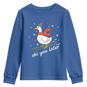 Funny Skiing Goose Youth Sweatshirt Ski You Later Winter Vacation Sport TS11 Royal Blue Print Your Wear