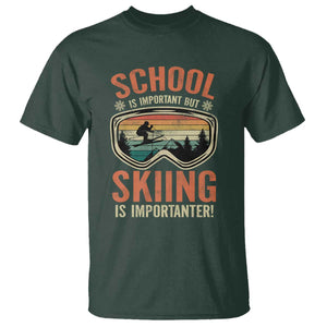 Funny School Is Important But Skiing Is Importanter T Shirt TS11 Dark Forest Green Print Your Wear
