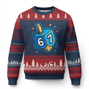 Funny 67 Hanukkah Dreidel Ugly Christmas Sweater Chanukah Star Of David TS11 Navy Red Print Your Wear
