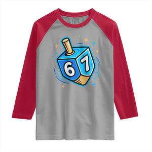 Funny 67 Hanukkah Dreidel Raglan Shirt Chanukah Star Of David TS11 Sport Gray Red Print Your Wear
