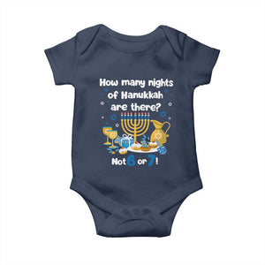 Funny 67 Hanukkah Baby Onesie How Many Nights Of Hanukkah Are There Not 6 or 7 TS11 Navy Print Your Wear