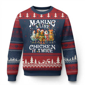 Making A List Chicken It Twice Ugly Christmas Sweater Funny Xmas Chicken TS11 Navy Red Print Your Wear