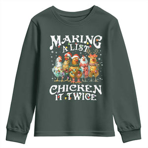 Making A List Chicken It Twice Youth Sweatshirt Funny Christmas Chicken TS11 Dark Forest Green Print Your Wear