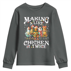 Making A List Chicken It Twice Youth Sweatshirt Funny Christmas Chicken TS11 Dark Heather Print Your Wear