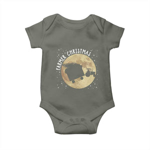 Funny Farmer Christmas Baby Onesie Xmas Santa Farm Tractor Moon TS11 Military Green Print Your Wear