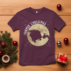 Funny Farmer Christmas T Shirt Xmas Santa Farm Tractor Moon TS11 Maroon Print Your Wear