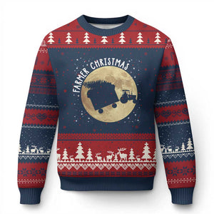 Funny Farmer Xmas Ugly Christmas Sweater Xmas Santa Farm Tractor Moon TS11 Navy Red Print Your Wear