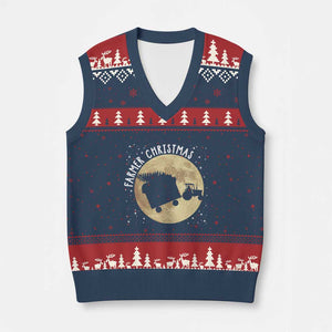 Funny Farmer Xmas V-Neck Knit Sweater Vest Xmas Santa Farm Tractor Moon TS11 Navy Red Print Your Wear