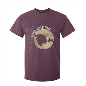 Funny Farmer Christmas T Shirt For Kid Xmas Santa Farm Tractor Moon TS11 Maroon Print Your Wear