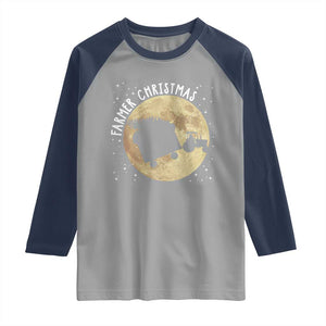 Funny Farmer Christmas Raglan Shirt Xmas Santa Farm Tractor Moon TS11 Sport Gray Navy Print Your Wear