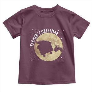 Funny Farmer Christmas Toddler T Shirt Xmas Santa Farm Tractor Moon TS11 Maroon Print Your Wear