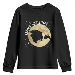 Funny Farmer Christmas Youth Sweatshirt Xmas Santa Farm Tractor Moon TS11 Black Print Your Wear