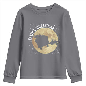 Funny Farmer Christmas Youth Sweatshirt Xmas Santa Farm Tractor Moon TS11 Charcoal Print Your Wear
