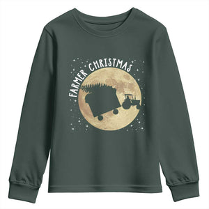 Funny Farmer Christmas Youth Sweatshirt Xmas Santa Farm Tractor Moon TS11 Dark Forest Green Print Your Wear