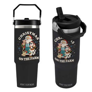 Funny Xmas On The Farm Flip Straw Tumbler Christmas Farmer Santa Claus Livestock TS11 One Size: 30 oz Black Print Your Wear