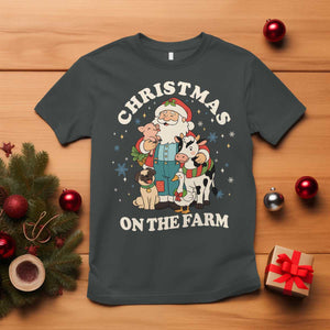 Funny Xmas On The Farm T Shirt Christmas Farmer Santa Claus Livestock TS11 Dark Heather Print Your Wear