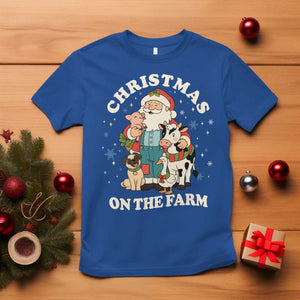 Funny Xmas On The Farm T Shirt Christmas Farmer Santa Claus Livestock TS11 Royal Blue Print Your Wear