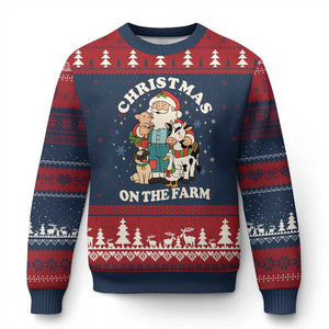 Funny Xmas On The Farm Ugly Christmas Sweater Christmas Farmer Santa Claus Livestock TS11 Navy Red Print Your Wear
