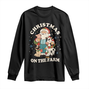Funny Xmas On The Farm Long Sleeve Shirt Christmas Farmer Santa Claus Livestock TS11 Black Print Your Wear