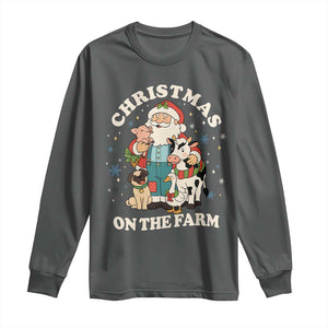 Funny Xmas On The Farm Long Sleeve Shirt Christmas Farmer Santa Claus Livestock TS11 Dark Heather Print Your Wear