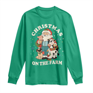 Funny Xmas On The Farm Long Sleeve Shirt Christmas Farmer Santa Claus Livestock TS11 Irish Green Print Your Wear