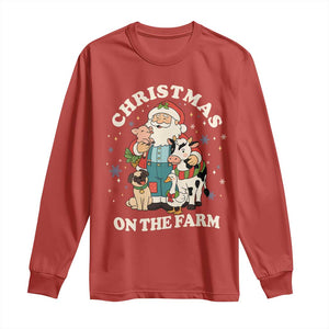 Funny Xmas On The Farm Long Sleeve Shirt Christmas Farmer Santa Claus Livestock TS11 Red Print Your Wear