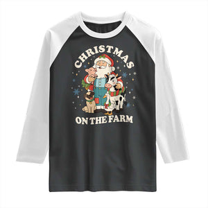 Funny Xmas On The Farm Raglan Shirt Christmas Farmer Santa Claus Livestock TS11 Black White Print Your Wear