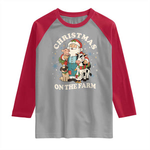 Funny Xmas On The Farm Raglan Shirt Christmas Farmer Santa Claus Livestock TS11 Sport Gray Red Print Your Wear