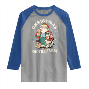 Funny Xmas On The Farm Raglan Shirt Christmas Farmer Santa Claus Livestock TS11 Sport Gray Royal Print Your Wear