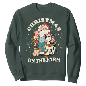 Funny Xmas On The Farm Sweatshirt Christmas Farmer Santa Claus Livestock TS11 Dark Forest Green Print Your Wear