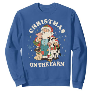 Funny Xmas On The Farm Sweatshirt Christmas Farmer Santa Claus Livestock TS11 Royal Blue Print Your Wear