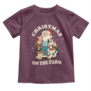 Funny Xmas On The Farm Toddler T Shirt Christmas Farmer Santa Claus Livestock TS11 Maroon Print Your Wear