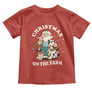 Funny Xmas On The Farm Toddler T Shirt Christmas Farmer Santa Claus Livestock TS11 Red Print Your Wear