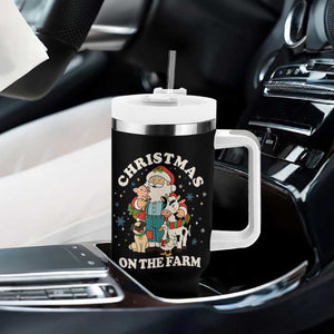 Funny Xmas On The Farm Tumbler With Handle Christmas Farmer Santa Claus Livestock TS11 Print Your Wear