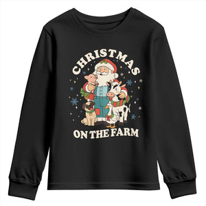 Funny Xmas On The Farm Youth Sweatshirt Christmas Farmer Santa Claus Livestock TS11 Black Print Your Wear
