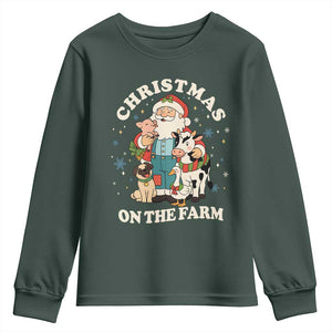 Funny Xmas On The Farm Youth Sweatshirt Christmas Farmer Santa Claus Livestock TS11 Dark Forest Green Print Your Wear
