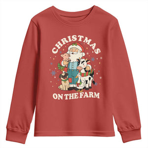 Funny Xmas On The Farm Youth Sweatshirt Christmas Farmer Santa Claus Livestock TS11 Red Print Your Wear