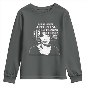Angela Davis Quotes Youth Sweatshirt I Am No Longer Accepting The Things I Cannot Change Black History Month TS11 Dark Heather Print Your Wear