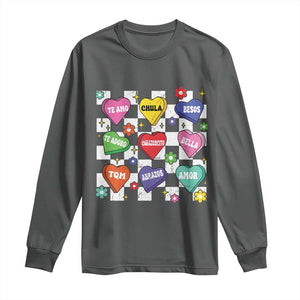 Funny Spanish Candy Heart Valentine's Day Long Sleeve Shirt TS11 Dark Heather Print Your Wear