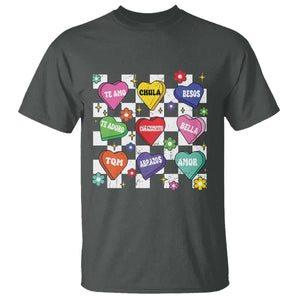 Funny Spanish Candy Heart Valentine's Day T Shirt TS11 Dark Heather Print Your Wear