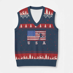 Patriotic Soccer V-Neck Knit Sweater Vest USA American Flag Team TS11 Navy Red Print Your Wear